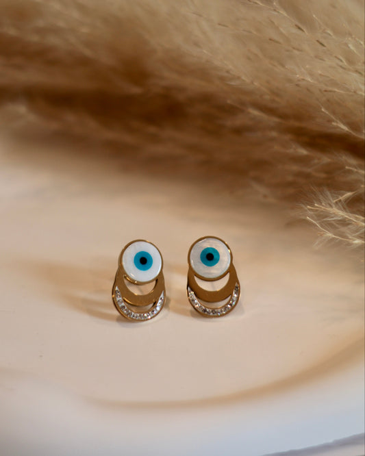 Modern Evil Eye Studs with Rhinestone Detail
