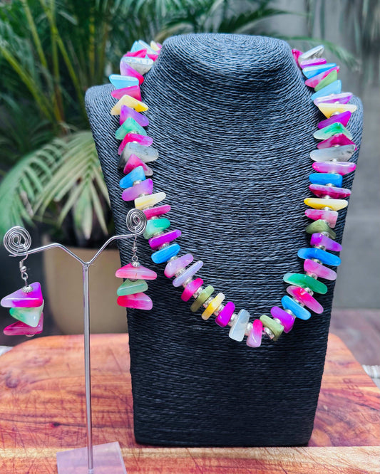 Multicolour Agate Stone Chip Necklace with Earrings - Occean By Soumali