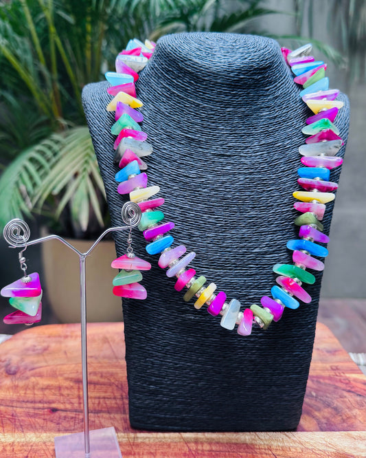 Multicolour Agate Stone Chip Necklace with Earrings