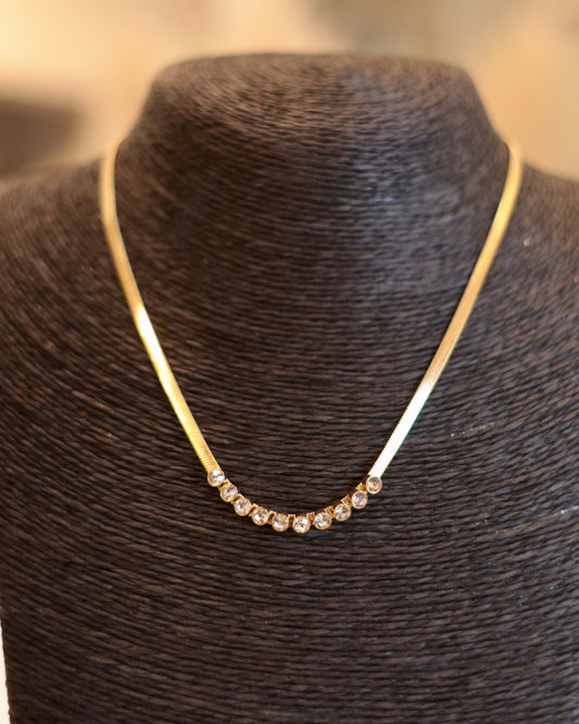 Sleek Herringbone Choker with Rhinestone Accent