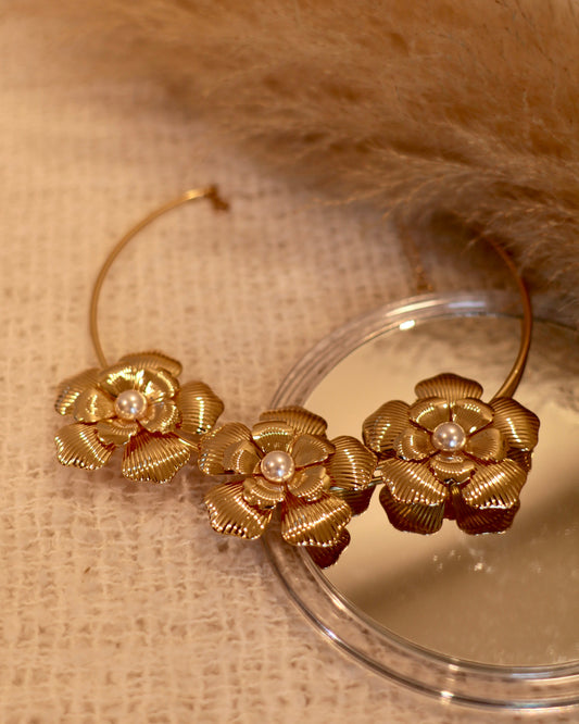 Statement Floral Cuff Choker with Pearls
