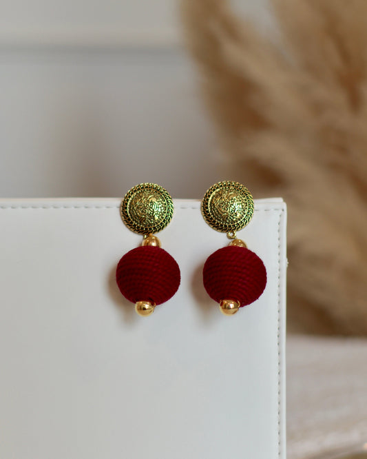 Stylish Thread Ball Drop Earrings with Charm