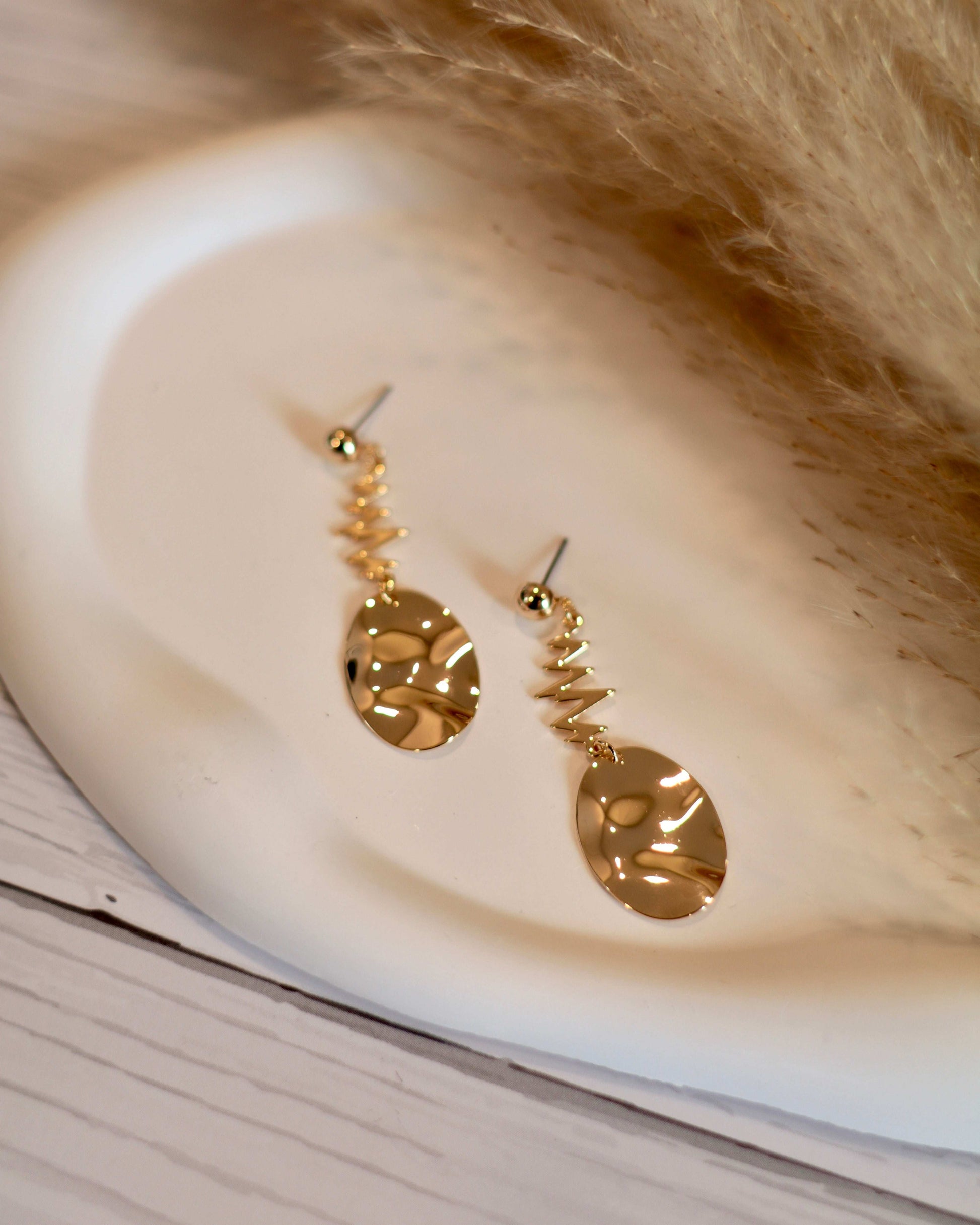 Textured Disc & Bar Drop Earrings - Occean By Soumali