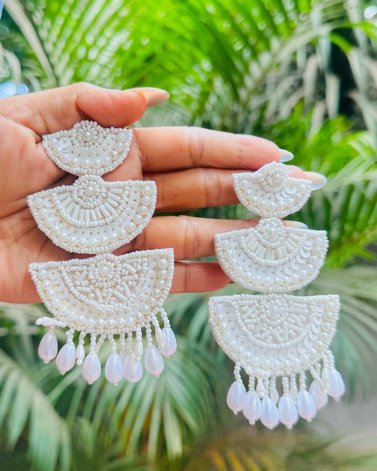 The Layered White Handmade Earrings - Elegant & Minimalist - Occean By Soumali