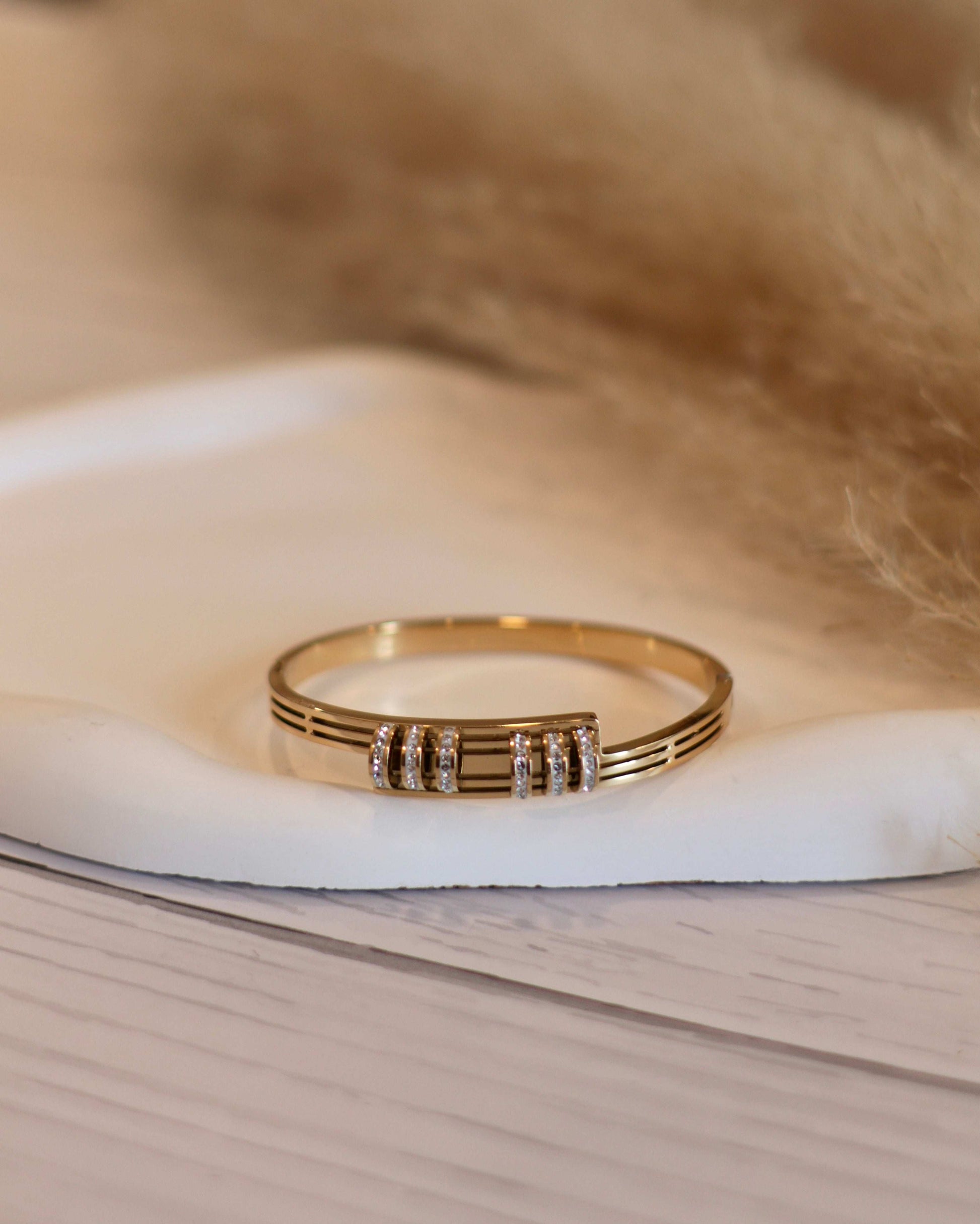 Three Rows Diamond Anti-Tarnish Bangle Bracelets - Occean By Soumali