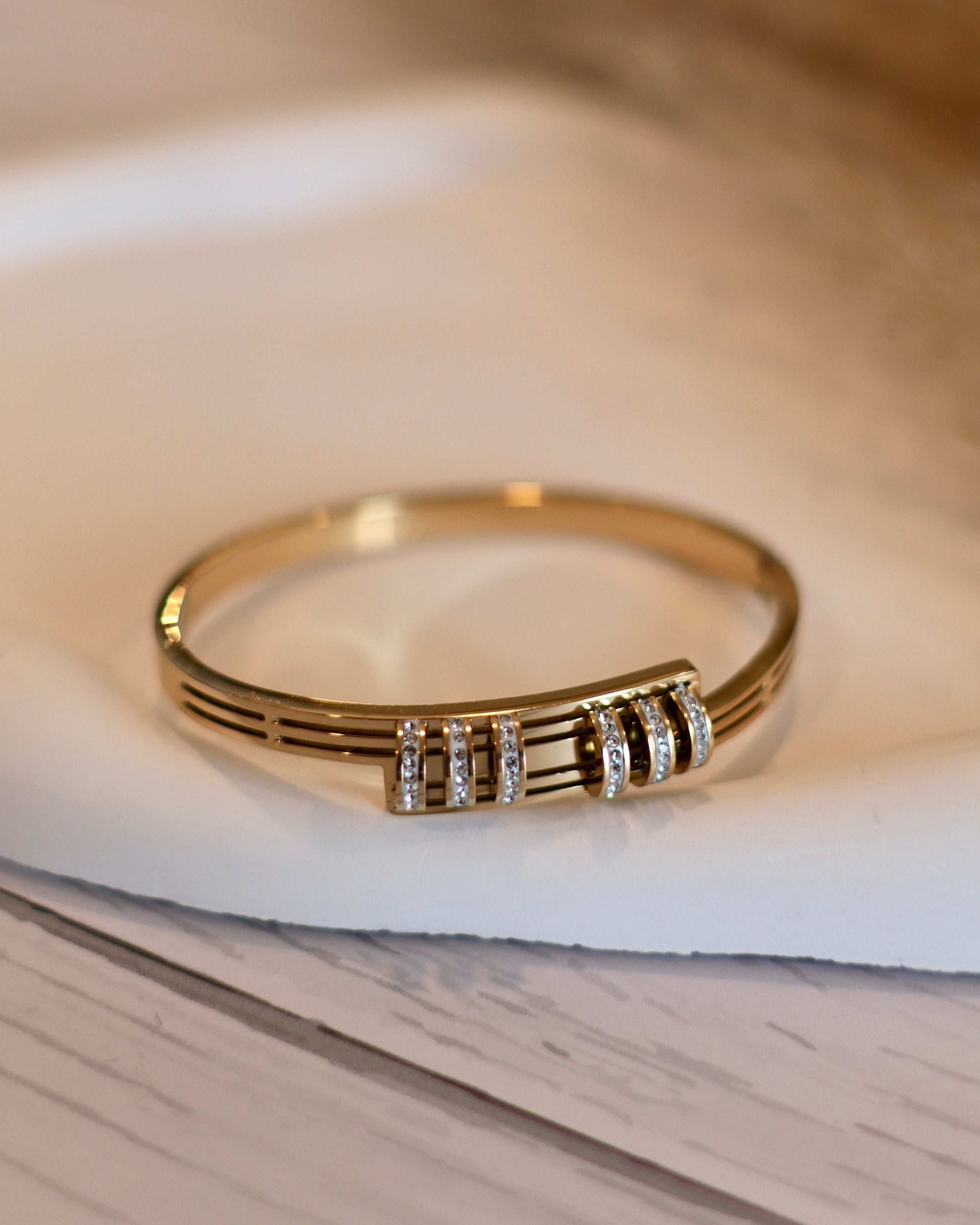 Three Rows Diamond Anti-Tarnish Bangle Bracelets - Occean By Soumali