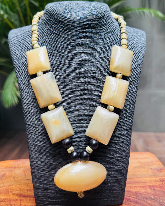 Tribal Beige Beaded Ethnic Necklace