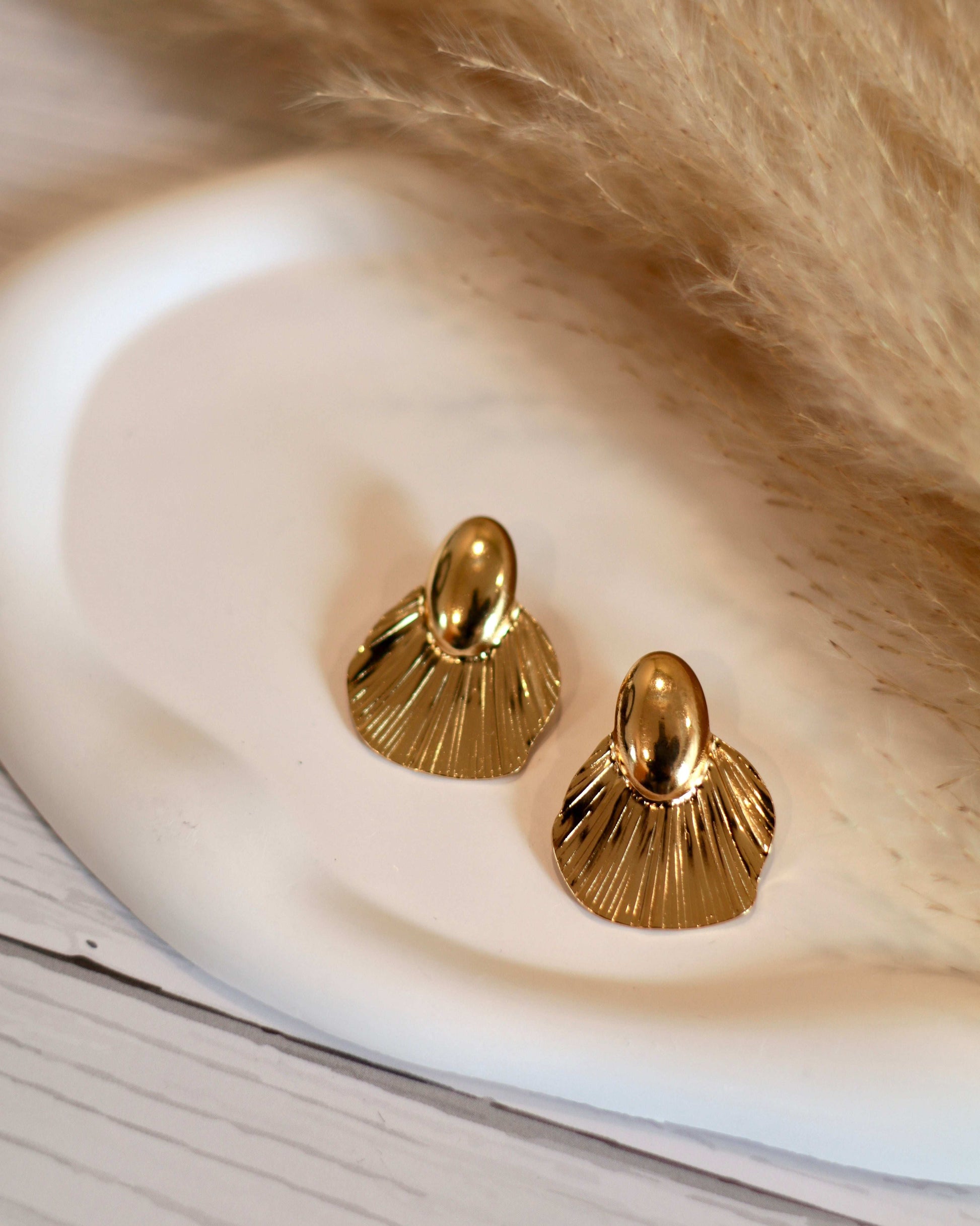 Vintage Inspired Gold Fan Stud Earrings - Occean By Soumali