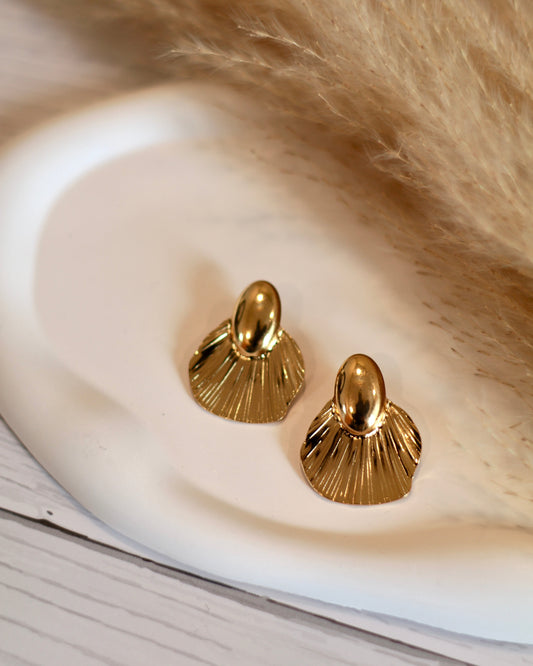 Vintage Inspired Gold Fan Stud Earrings